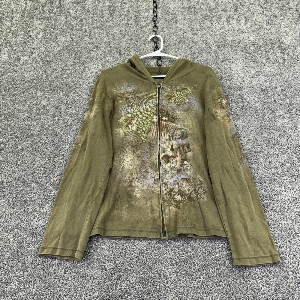 Flower N Ring Hoodie Womens XL Full Zip Vineyard Grapes Graphic Wine